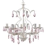 Lustre kate, 5 lampes blanc, cristaux ros�s