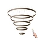 Lustre led moderne 5 anneaux dimmable marron 130w, t�l�commande, temp�rature r�glable 3000k - 6000k, ...