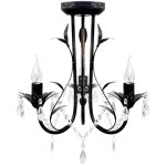 Lustre m�tal noir style art nouveau + perles crystal 3 x e14 ampoules
