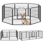 Luxe parc enclos modulable pour chien 8 panneaux porte verrouillable acier epoxy noir