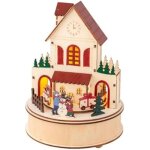 Maison de bonhomme de neige � led - lumineo - 20, 3 cm - musical - train rotatif - bois multicolore