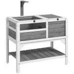 Maison enclos pour tortues sur pied - etag�re de rangement - bois sapin gris blanc