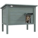 Maison lodge sur pied - niche villa chat - toit ouvrant bitum�, porte ext�rieure / int�rieure - bois ...