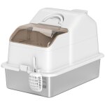 Maison de toilette bac a liti�re chat - 60 x 40 x 28 cm - pelle, poign�e - acier inox plastique gris ...