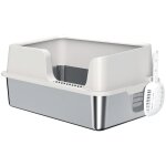 Maison de toilette bac a liti�re pour chat dim. 60 x 40 x 28 cm acier inox plastique gris clair