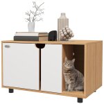 Maison de toilette pour chat style scandinave - meuble cache liti�re - portes, a�rations, tapis de fuite ...
