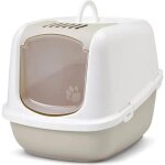 Maison de toilette pour grand chat - savic - nestor jumbo - couleur moca - capot amovible - bac sur�lev� ...