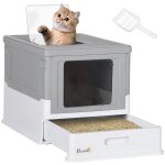 Maison de toilette pliable pour chat - tiroir a liti�re coulissant, porte battante et trappe transparente, ...