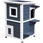 Maisonnette pour chat sur pied 2 niveaux - toit ouvrant bitum� - bois sapin pr� - huil� peint gris blanc ...