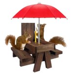 Mangeoire a ecureuils en bois, table a manger pour oiseaux et animaux de compagnie, banc suspendu, table ...