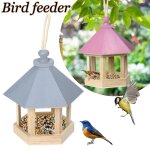 Mangeoire pour oiseaux en bois suspendue pour d�coration de cour de jardin hexagone en forme de fournitures ...