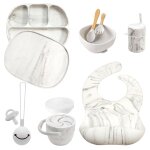 Marbre blanc - ensemble d'ustensiles de cuisine en silicone, alimentation pour bébé, aliments solides, ... Marbre blanc - ensemble d'ustensiles de cuisine en silicone, alimentation pour bébé, aliments solides, ...