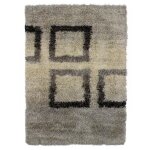 Mauranne - tapis � poils longs motifs g�om�trique carr�s 120 x 170 cm gris