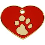M�daille pour chien - marque - coeur avec motif pattes - rouge et or - gravure personnalis�e - 4 x 3 ...