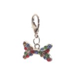 M�daillon en forme d'os - strass multicolore 3 x 2, 5 cm