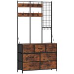 Meuble d'entr�e 4 en 1 style industriel multi - rangement m�tal noir effet bois vieilli