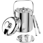 Mevronisshop - 1. 3 l seau a glace en acier inoxydable, seau a glaons avec couvercle, pince a glace ...