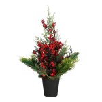 Mica decorations c�dre sapin de no�l artificiel en pot - h45 x Ø18 cm - rouge, vert