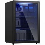 Mini r�frig�rateur 70l porte vitr�e �tag�res r�glables �clairage led acier noir
