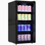 Mini r�frig�rateur 93l porte vitr�e �tag�res r�glables �clairage led acier noir