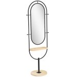 Miroir �tag�re design h. 175 cm - miroir sur pied - tablette, 4 pat�res - m�tal noir bois h�v�a verni ...