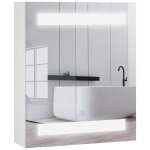 Miroir lumineux led armoire murale design de salle de bain 2 en 1 dim. 50l x 15l x 60h cm mdf blanc