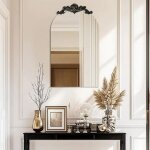 Miroir mural cintr� brun bois sculpt� style baroque hd 60 x 120 cm cadre d�coratif pour salon chambre ...