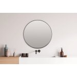 Miroir mural rond cadre en metal noir 60 cm b - 954