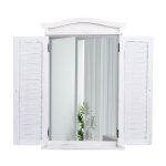Miroir mural salle de bain design fentre avec volets 71x46x5cm blanc vieilli 04 0003703