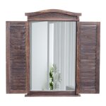 Miroir mural de salle de bain design fen�tre avec volets 71x46x5cm en marron vieilli 04 0003702
