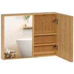 Miroir de salle de bain avec placard 2 portes - 2 �tag�res - bois de bambou verni