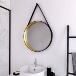 Miroir salle de bain rond type barbier - diam�tre 50cm - barber gold