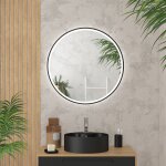 Miroir salle de bain rond avec �clairage led et contour noir - Ø70cm - go black led