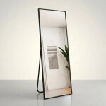 Miroir sur pied koonmi mural 140 x 40 cm cadre noir en aluminium verre technique haute transparence, ...