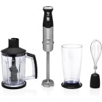Mixeur plongeant 1000 w ¿ 4 lames, pied inox 25 cm et poign�e soft touch ¿ verre doseur, grand hachoir ...