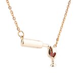 Mode femmes bouteille de vin tasse faux rubis incrust pendentif collier bijoux cadeau dor