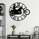 Motorcycle garage horloge murale en m�tal horloge vintage noire et ronde en m�tal 50cm