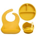 Moutarde - couverts pour enfants avec logo personnalis, kit d'alimentation en silicone souple, bol a ...