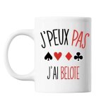 Mug belote j'peux pas blanc tasse cadeau personnalis