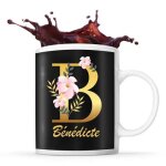 Mug b�n�dicte tasse pr�nom femme fond noir avec lettre fleur id�e cadeau pour anniversaire no�l et f�te ...