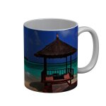 Mug cramique paillotte en bord de lagon vacances dtente farniente