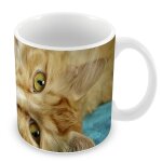 Mug céramique tasse chat roux tigré se prélasse sur serviette bleu animaux Mug céramique tasse chat roux tigré se prélasse sur serviette bleu animaux