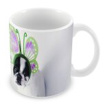 Mug céramique tasse petit chien bouledogue français blanc et noir avec serre - tête papillon vert violet ... Mug céramique tasse petit chien bouledogue français blanc et noir avec serre - tête papillon vert violet ...