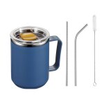 Mug a caf� en acier inoxydable de 450 ml avec couvercle et anse, bleu fonc�