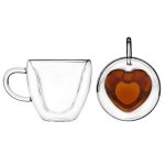Mug a caf� en verre a double paroi isolante en forme de c?ur, 180 ml