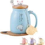 Mug chat en c�ramique mignon pour caf� et th� 350 ml bleu
