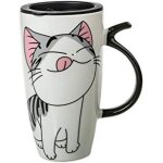 Mug chat kawaii lucky 600ml - grand mug xxl blanc en porcelaine - mug japonais a th & caf - avec couvercle ...