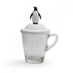 Mug avec couvercle pingouin 350ml - qualy - transparent -