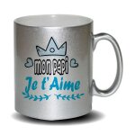 Mug humoristique gris pa�llet�  mon papi je t'aime . cadeau f�te des m�res, f�te des p�res ou toutes ...