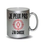 Mug humoristique gris paillet�  je peux pas j'ai chasse  mod�le dragueur cadeau f�te des m�res, f�te ...